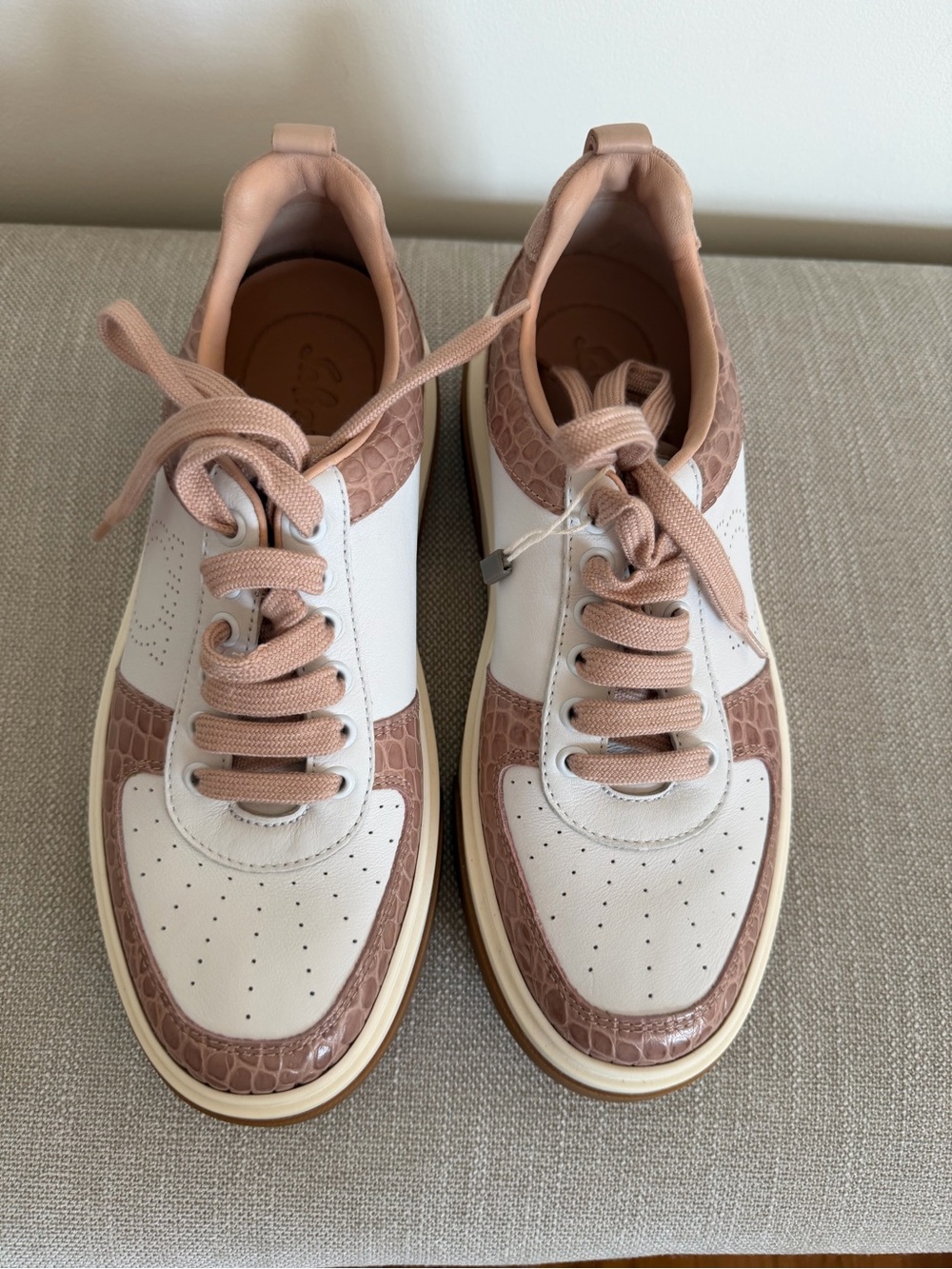 Salvatore Ferragamo NEW Pink, White and Brown Leather Sneakers/ size 8.5